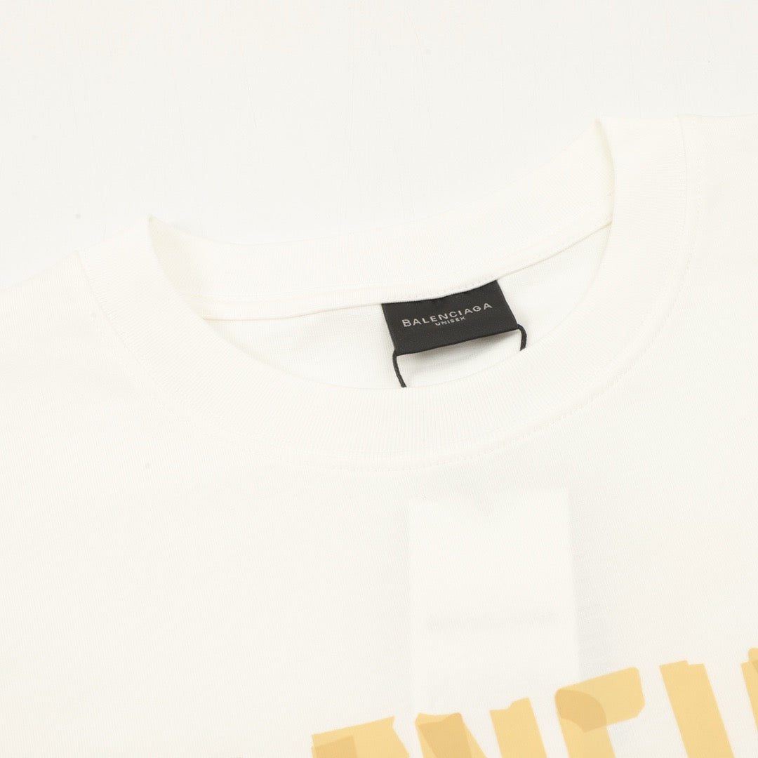 Balenciaga Masking Tape Logo Long Sleeve T-Shirt | Off-White Distressed Graphic Tee