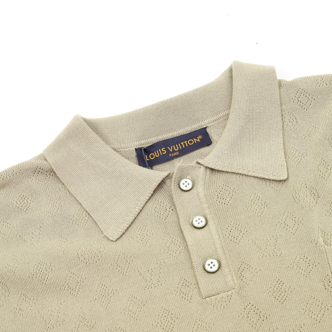 Louis Vuitton All-Over Monogram Knit Short-Sleeve Polo in Khaki
