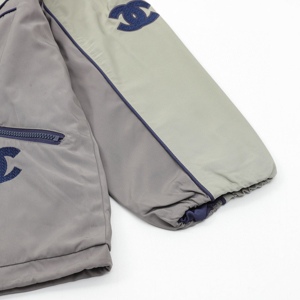 Chanel Vintage-Style Hooded Windbreaker with Embroidered Double-C Logo and Zipper Closure