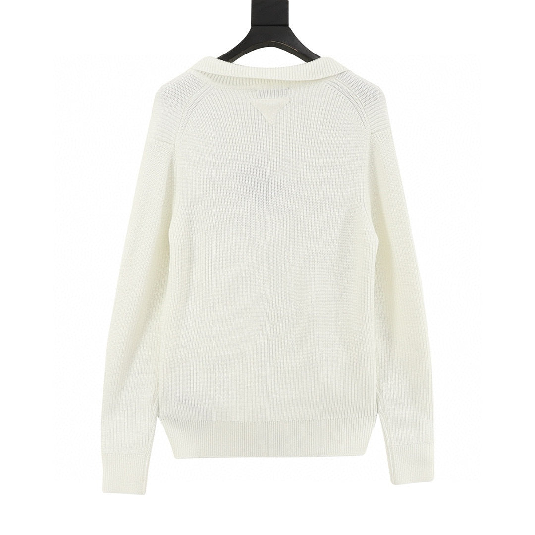 Prada Polo Collar Half-Zip Chunky Knit Sweater