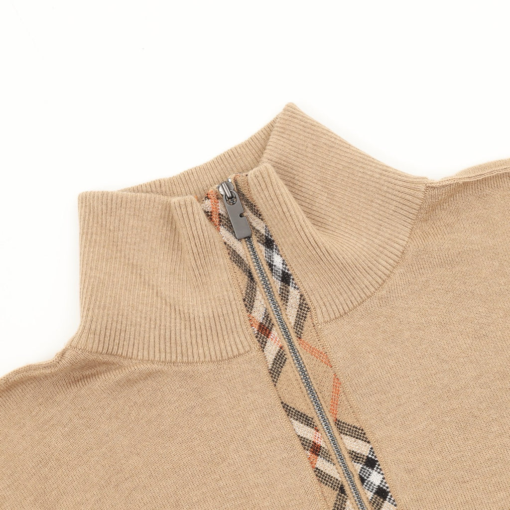 Burberry Check Plaid Zip-Up Wool Knit Sweater