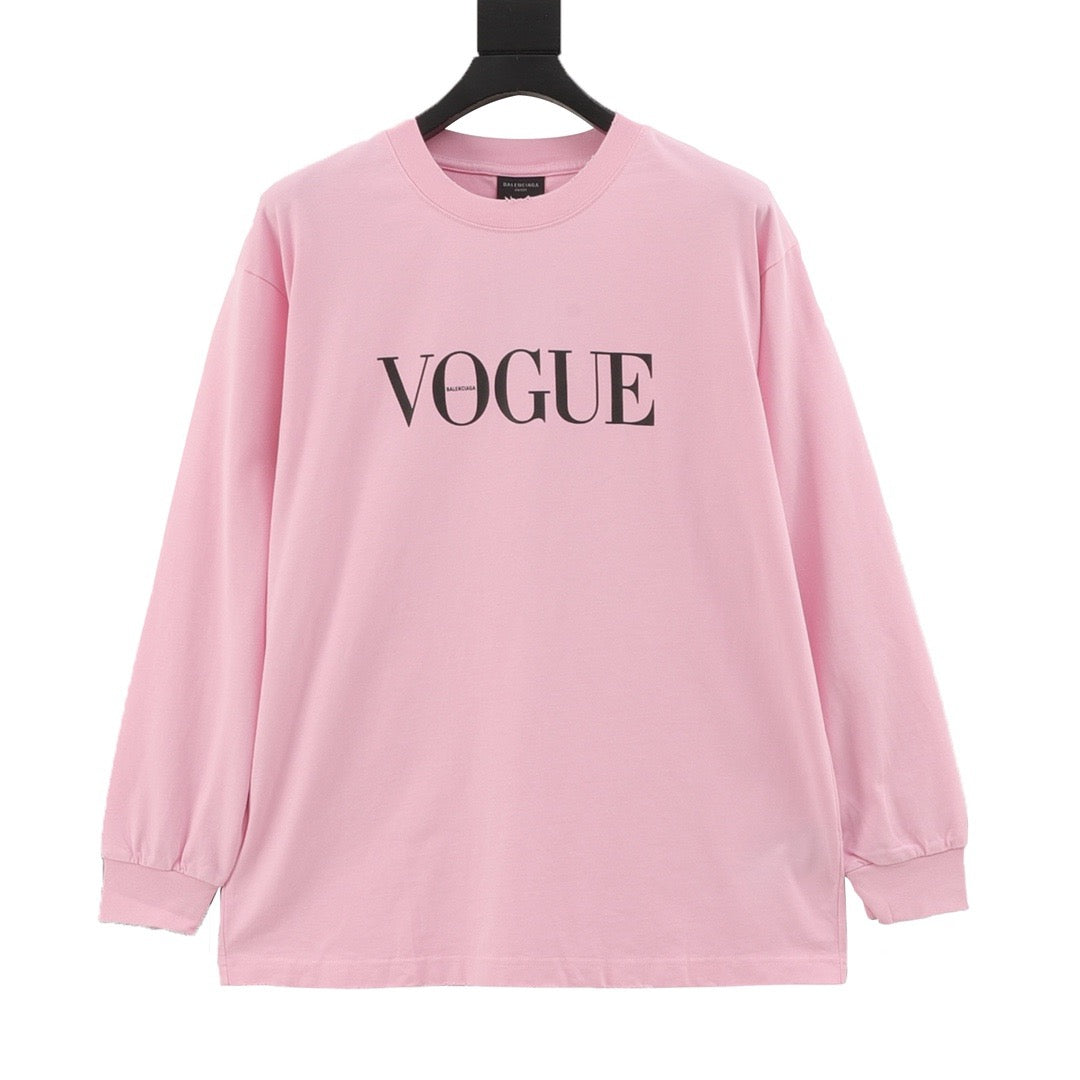 VOGUE Women's Men's Pink Logo Long-Sleeve T-Shirt