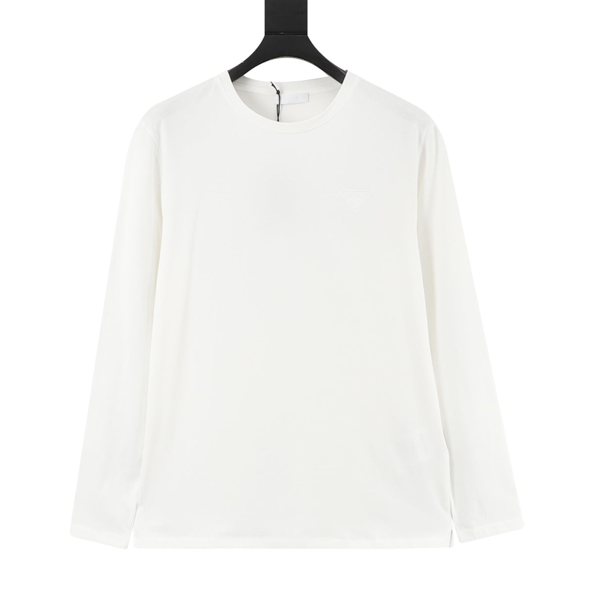 Prada Women's Men's White Triangle Logo Crewneck Long-Sleeve T-Shirt
