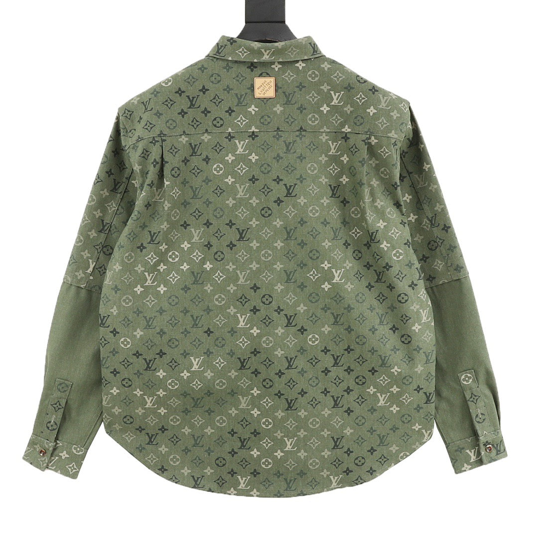 Louis Vuitton LV Monogram Denim Print Contrast Sleeve Overshirt Jacket