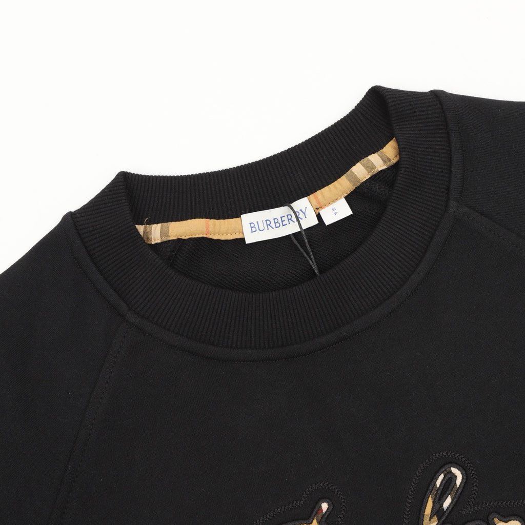 Burberry Women's Men's Black Script Logo Check-Panel Crewneck Sweatshirt