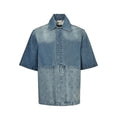 Louis Vuitton Monogram-Embossed Short-Sleeve Denim Shirt in Blue