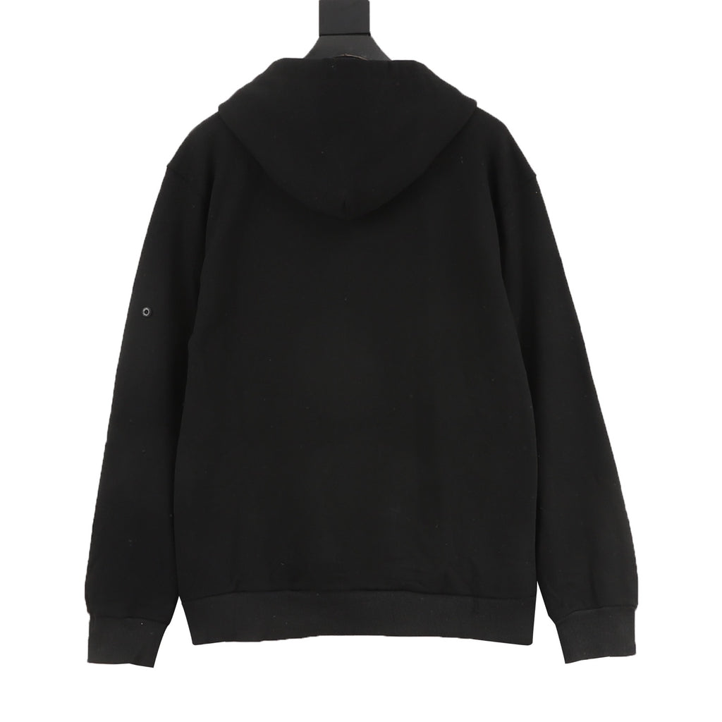 Stone Island Sleeve Patch Hooded Zip-Up Jacket | White Contrast Zip Casual Outerwear