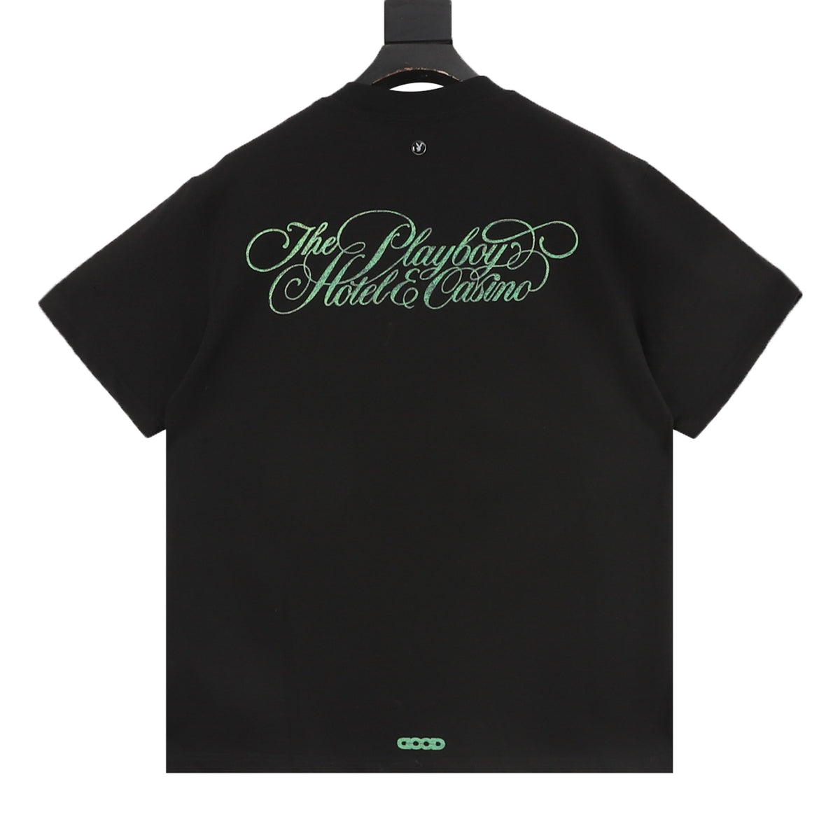 Goodboy "The Playboy Hotel & Casino" Green Script Print Short-Sleeve T-Shirt in Black