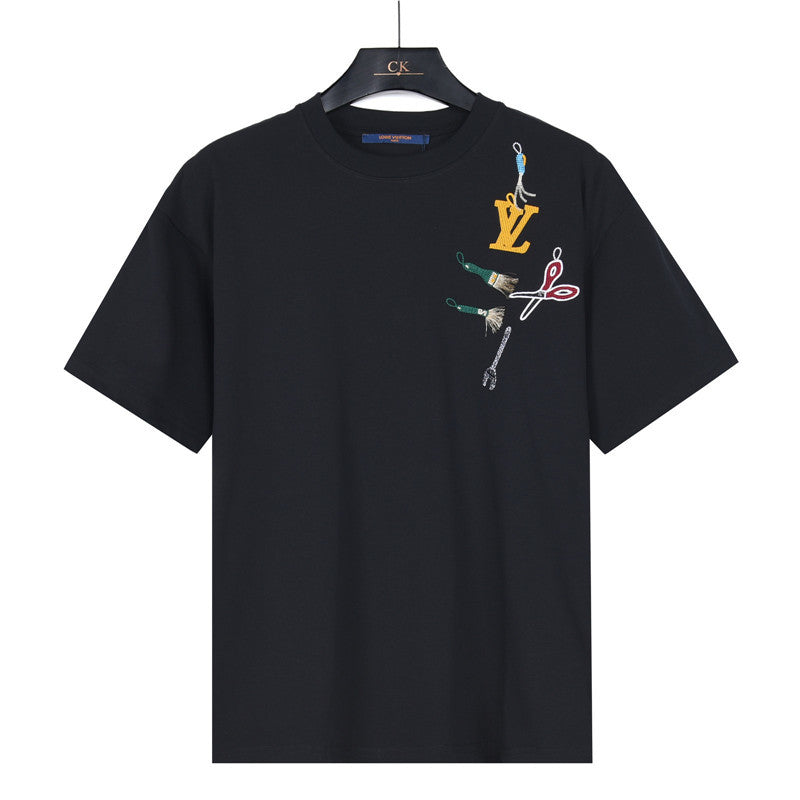 Louis Vuitton Craft Tools LV Embroidered Short-Sleeve T-Shirt in Black