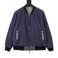 Chanel Reversible Quilted Cotton Jacket with Embroidered Slogan and Vintage-Style Zipper