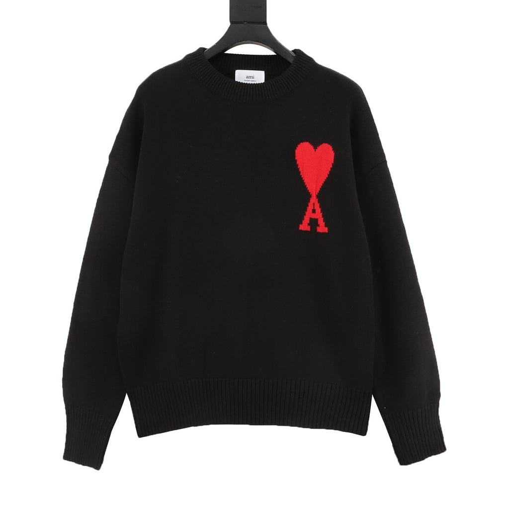 AMI Paris Ami de Cœur Macaron Embroidered Heart Jacquard Crew Neck Sweater