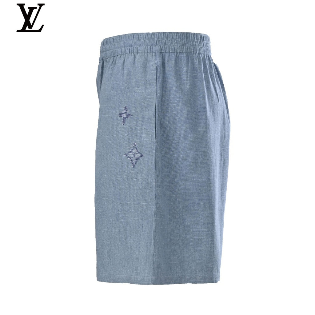 Louis Vuitton Blue Shorts with Embroidered Logo and Elastic Waist