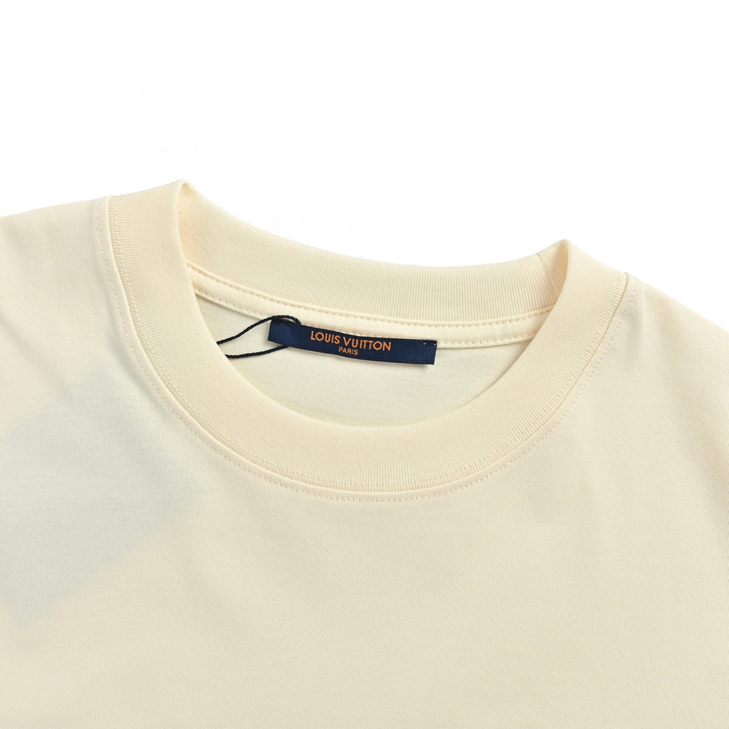 Louis Vuitton Stitched LV Logo Short-Sleeve T-Shirt in Cream