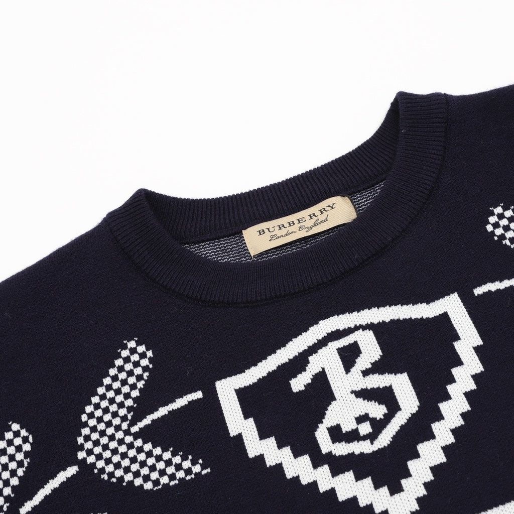 Burberry Women's Men's Navy Equestrian Knight Crewneck Sweater