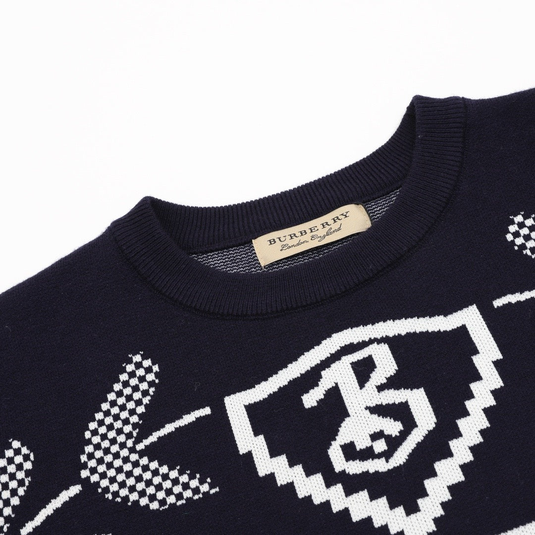 Burberry Women's Men's Navy Equestrian Knight Crewneck Sweater