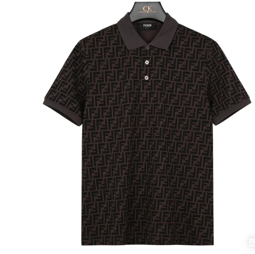 Fendi Brown FF Monogram Short-Sleeve Polo Shirt