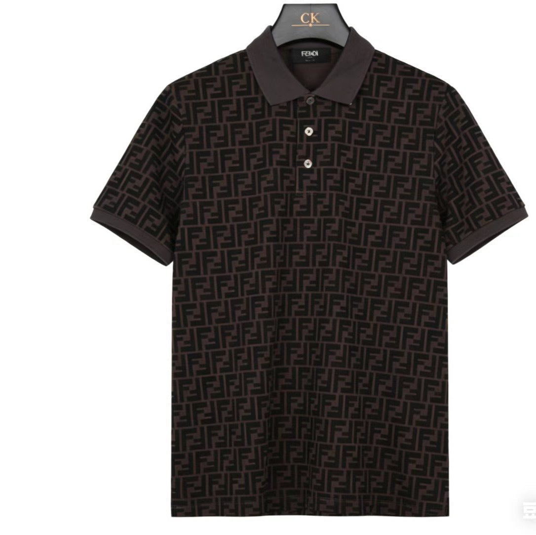 Fendi Brown FF Monogram Short-Sleeve Polo Shirt