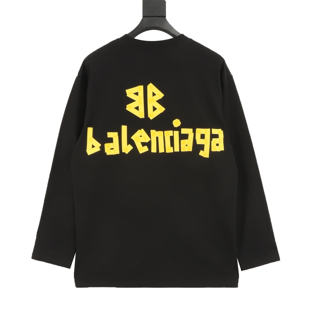 Balenciaga Masking Tape Logo Long Sleeve T-Shirt | Off-White Distressed Graphic Tee
