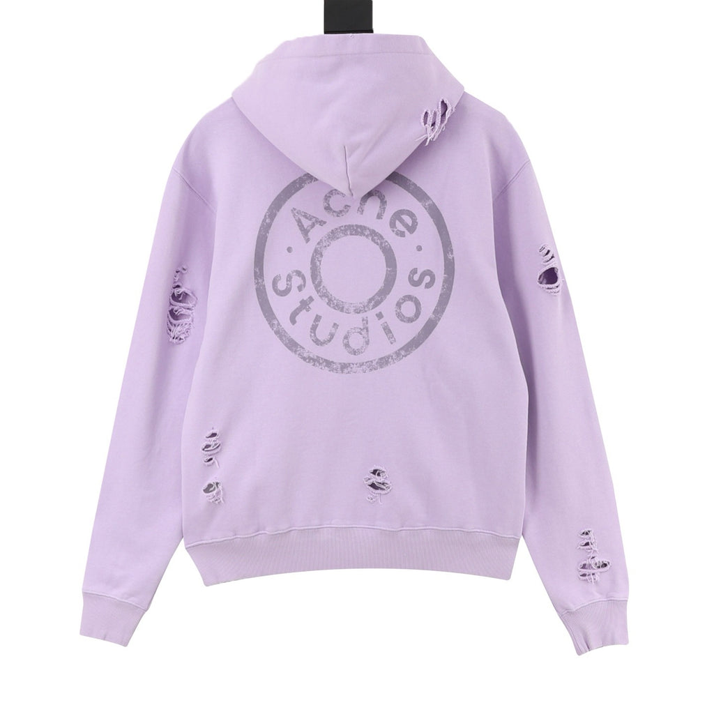 Acne Studios Women's Men's Lavender Distressed Zip-Up Hoodie