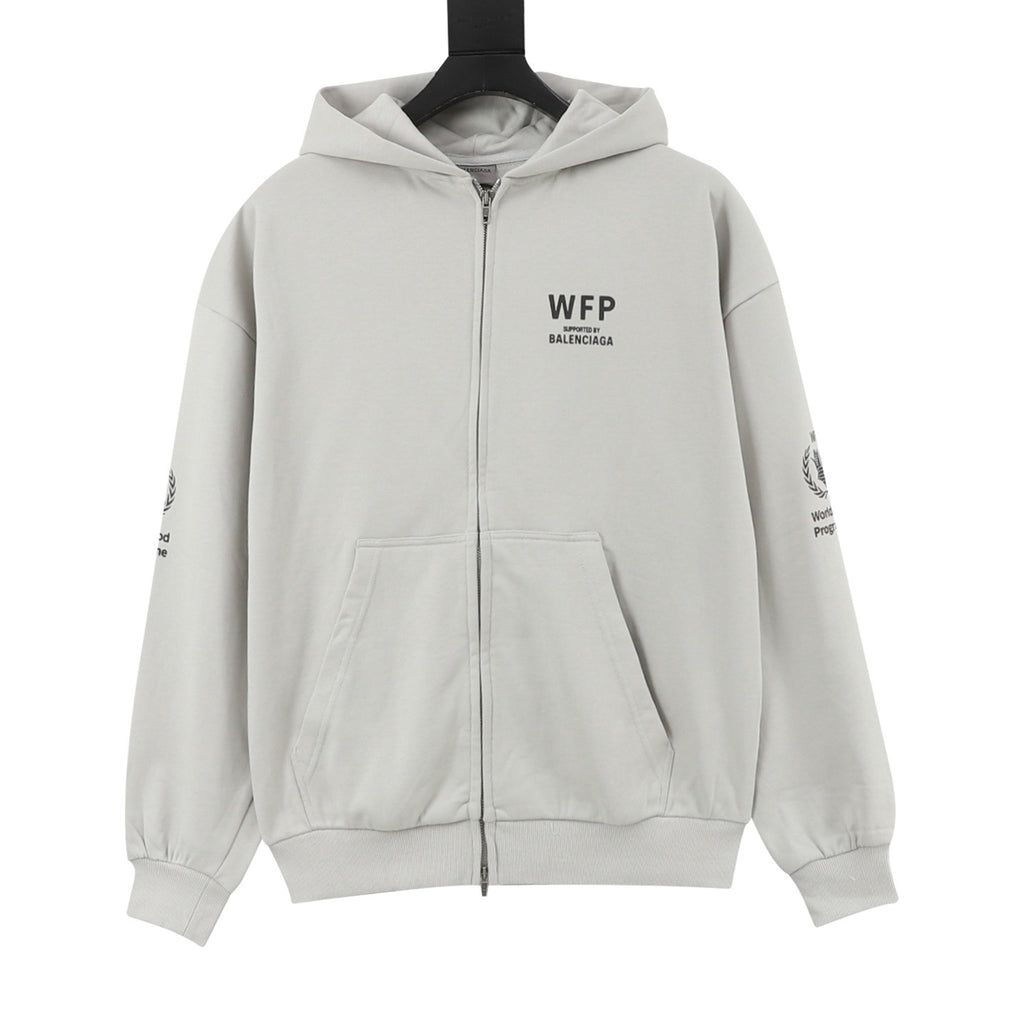 Balenciaga Women's Men's Light Grey WFP Zip-Up Hoodie