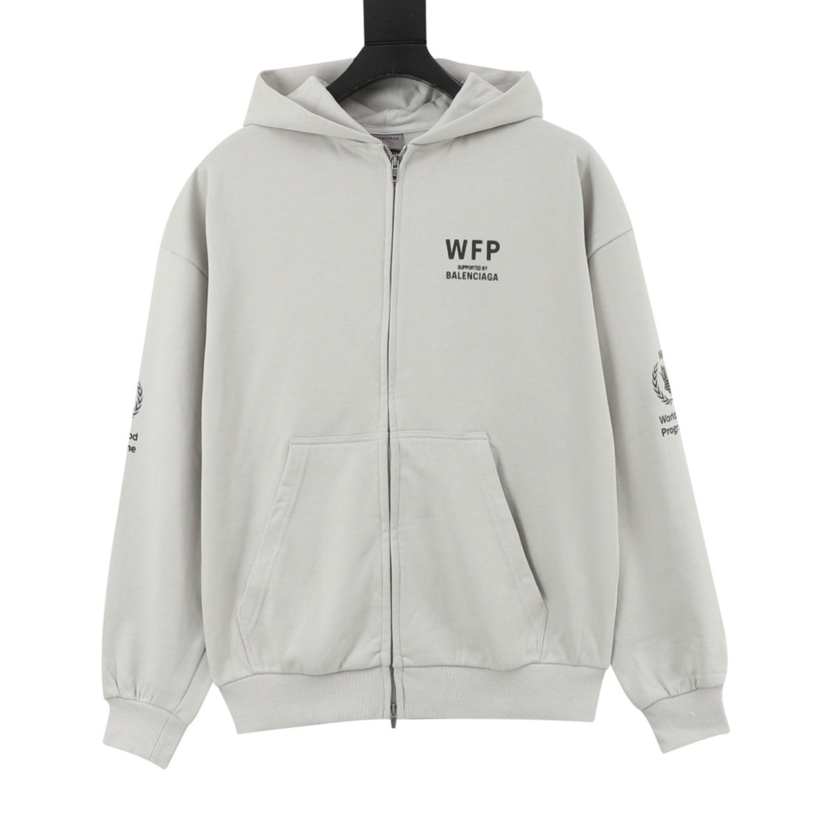 Balenciaga Women's Men's Light Grey WFP Zip-Up Hoodie