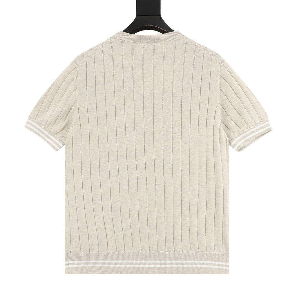 Brunello Cucinelli Striped Patchwork Knit Short-Sleeve Top