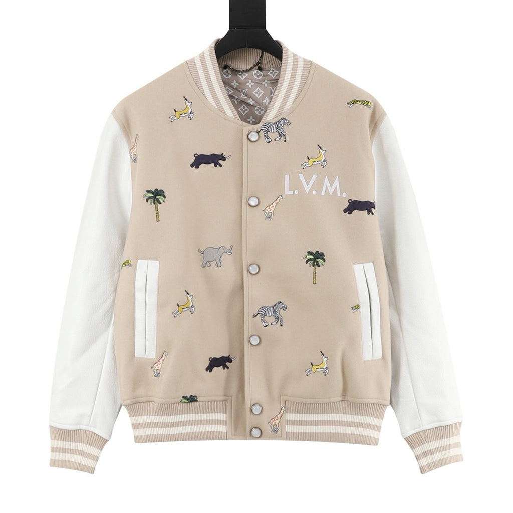 Louis Vuitton Women's / Men's Animal Embroidered Varsity Jacket in Beige