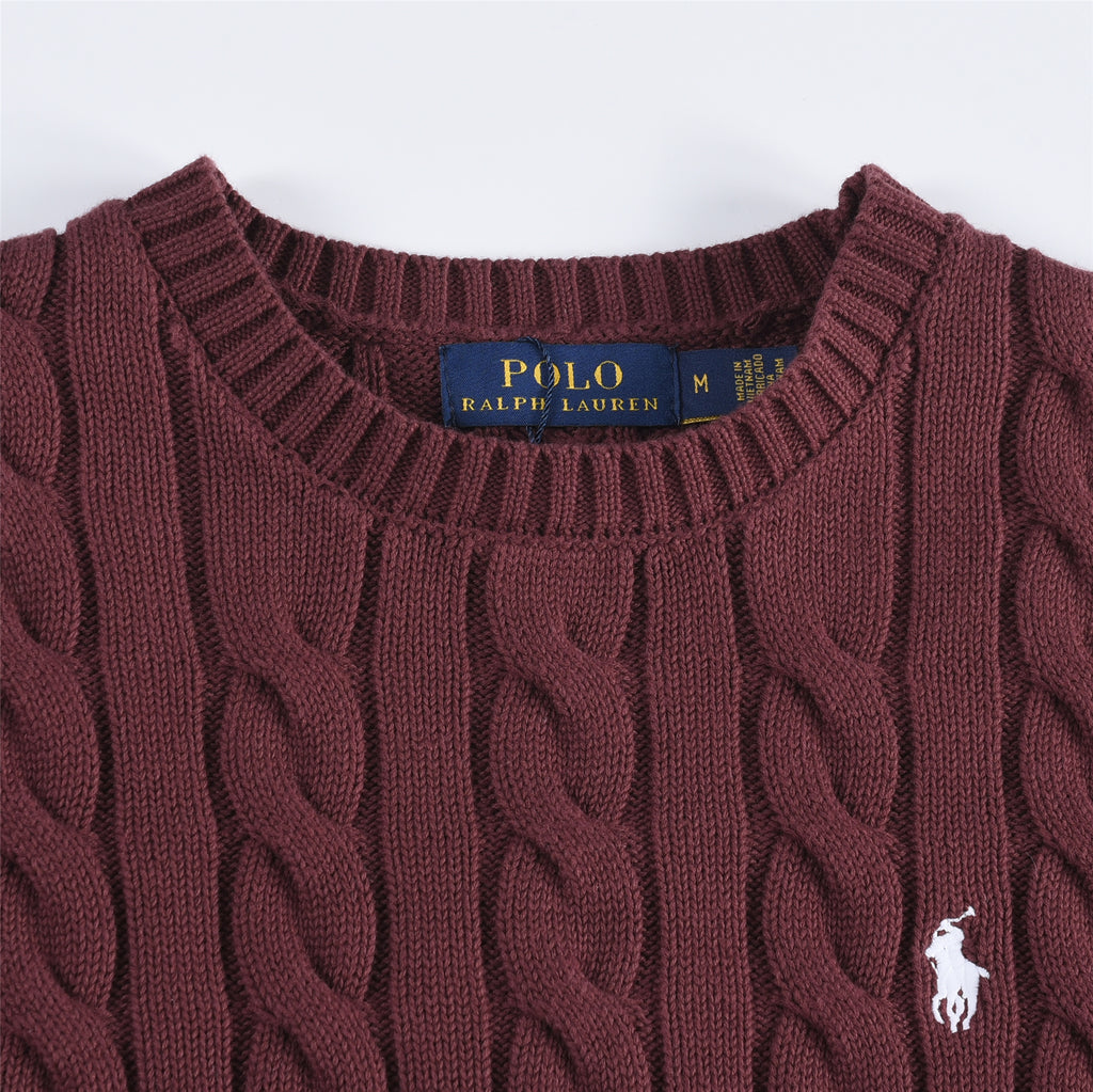 Polo Ralph Lauren Women's Men's Burgundy Cable Knit Crewneck Sweater