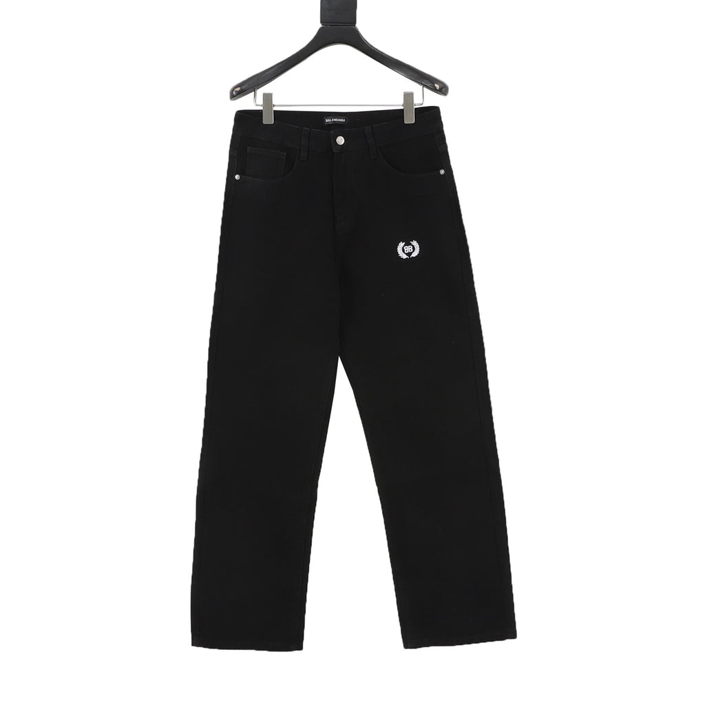 Balenciaga Women's & Men's Black BB Logo Wide-Leg Denim Jeans