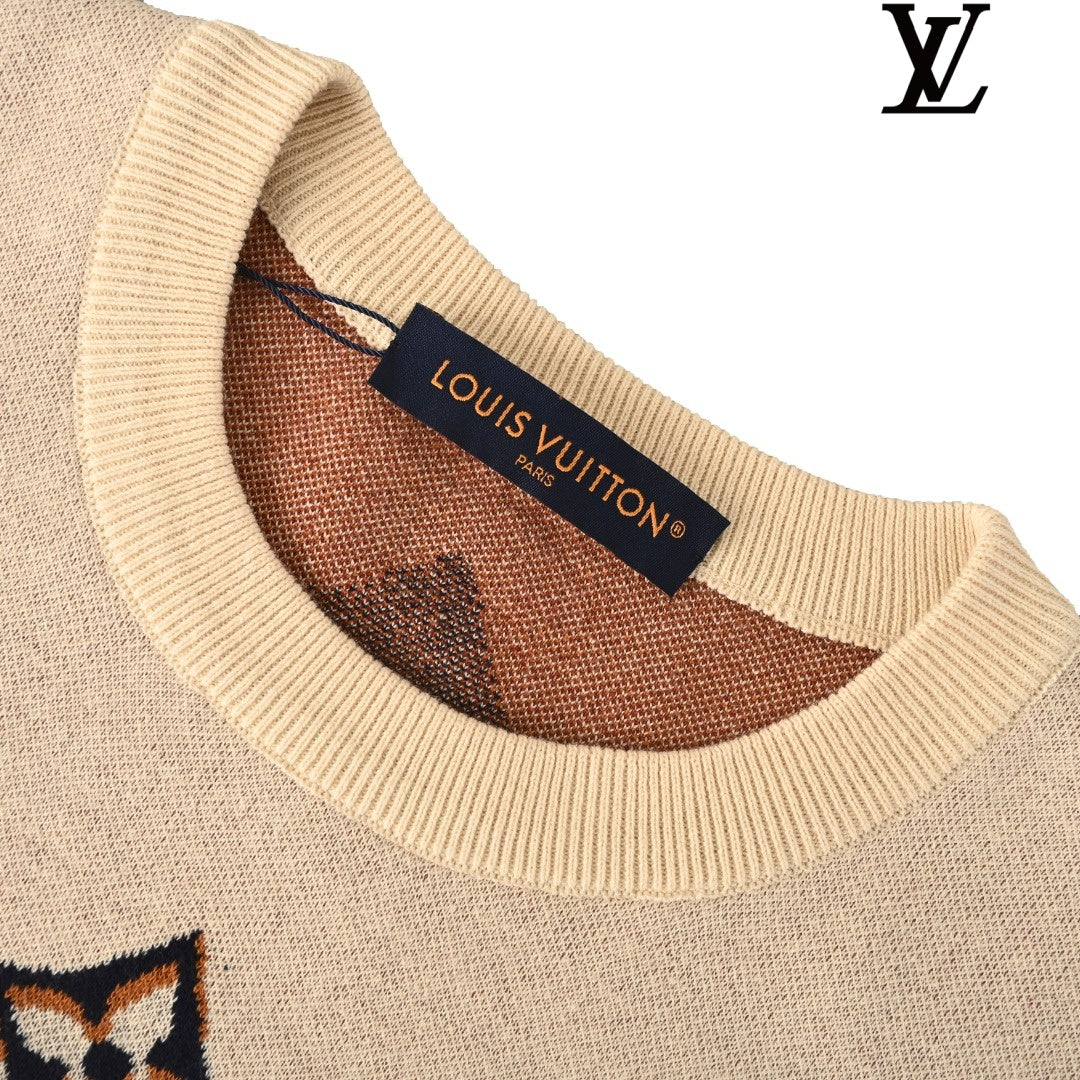 Louis Vuitton Men's Beige Malletier Letter Knit T-Shirt
