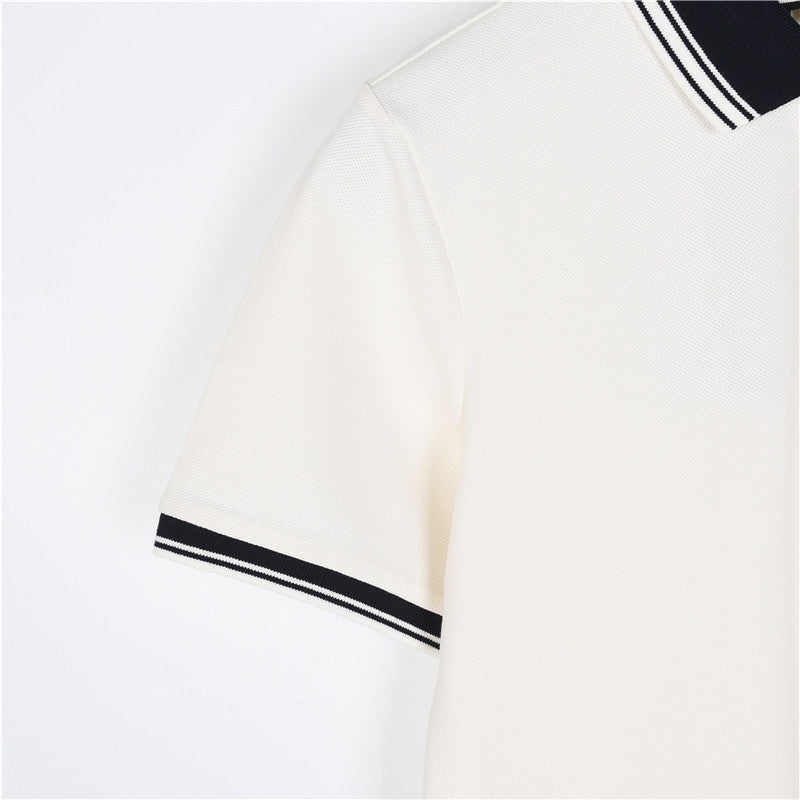 Gucci Interlocking G Patch Striped-Collar Polo Shirt in White