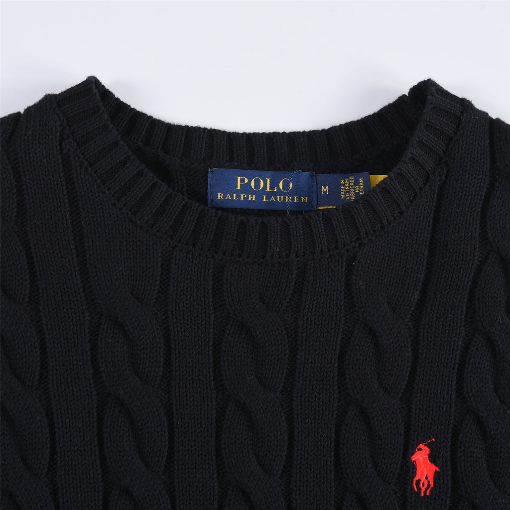 Polo Ralph Lauren Women's Men's Black Cable Knit Crewneck Sweater