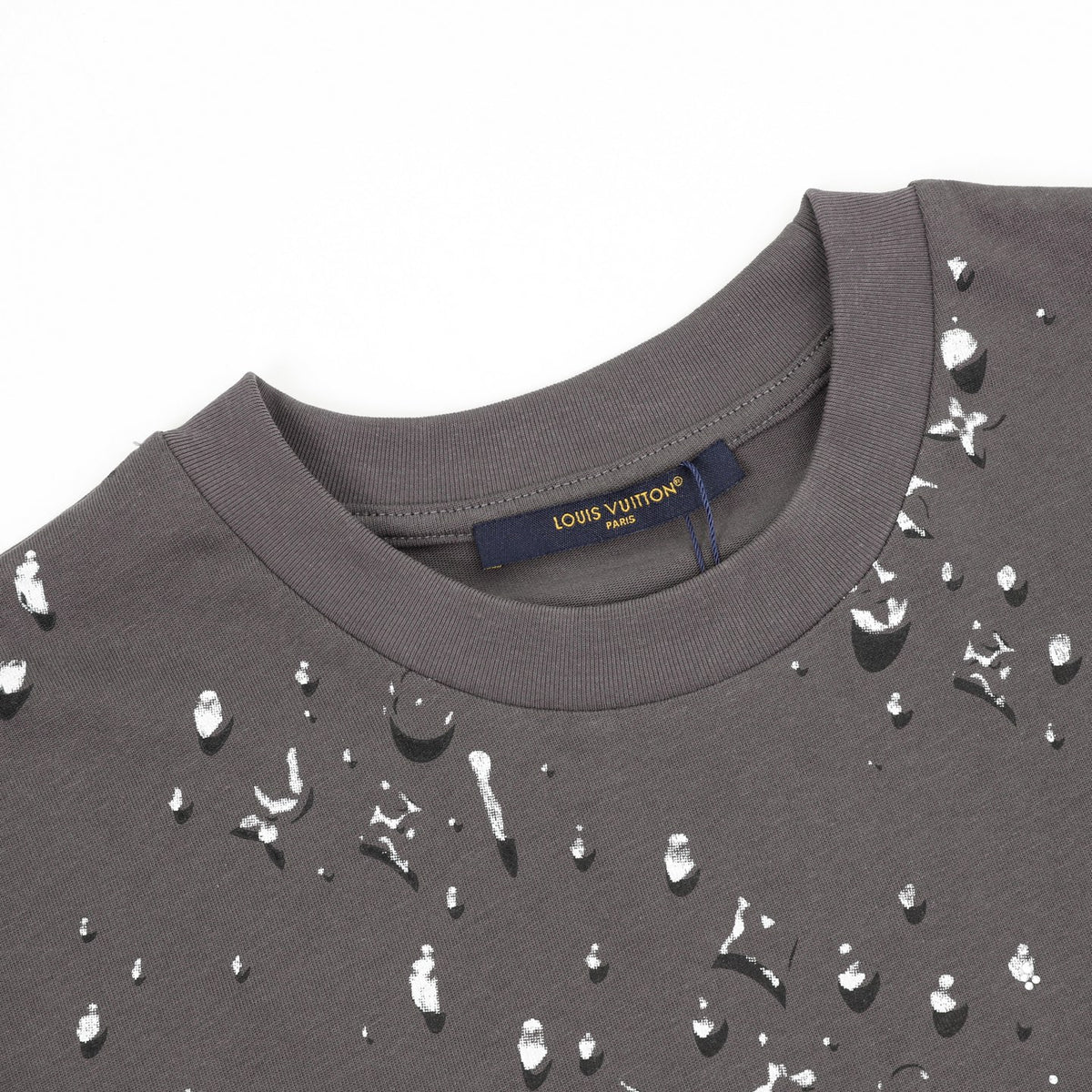 Louis Vuitton Water Drop Monogram Print Short-Sleeve T-Shirt in Grey