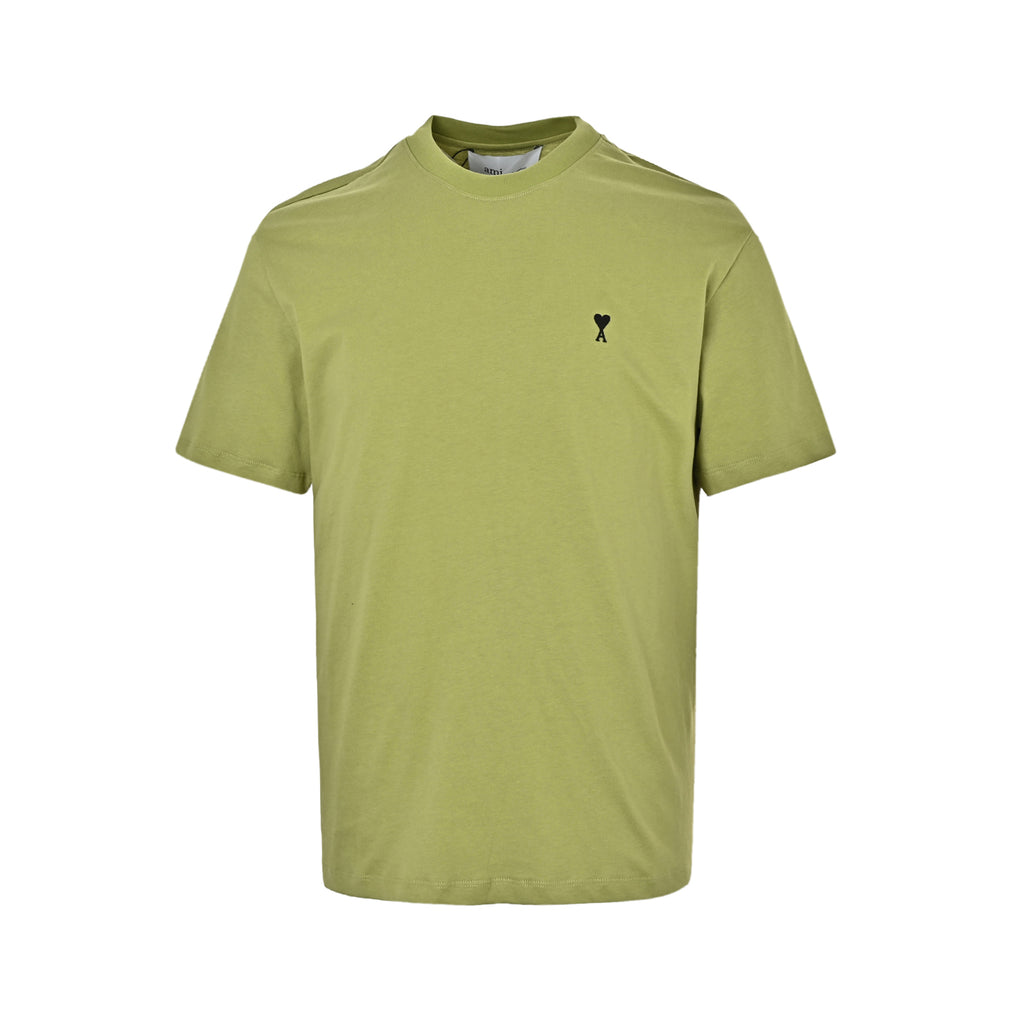 AMI Men's Green Small Black Heart Logo Short-Sleeve T-Shirt
