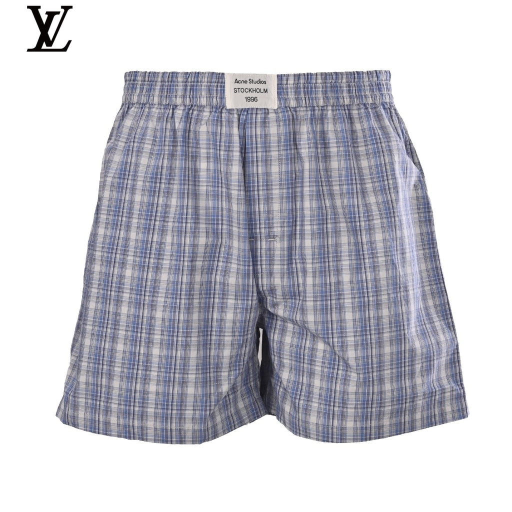 Acne Studios Blue Plaid Elastic Waist Shorts