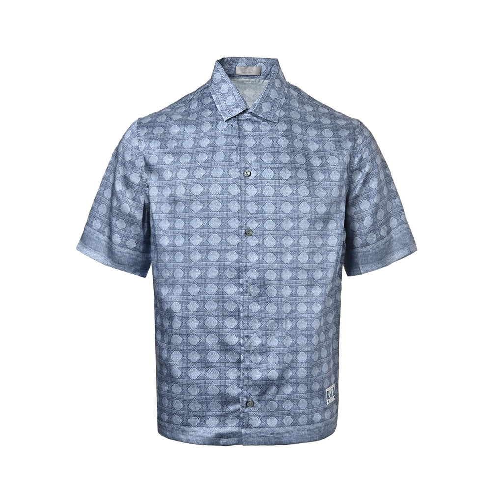 Dior All-Over Monogram Print Short-Sleeve Shirt in Blue