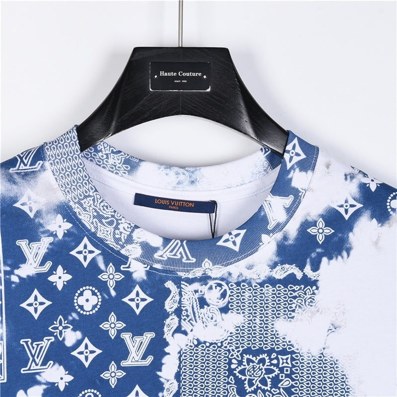 Louis Vuitton Bandana Tie-Dye Monogram Short-Sleeve T-Shirt in Blue and White
