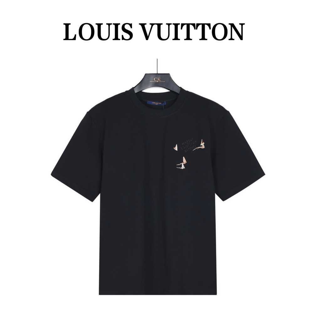 Louis Vuitton Paper Plane Embroidered Short-Sleeve T-Shirt in Black
