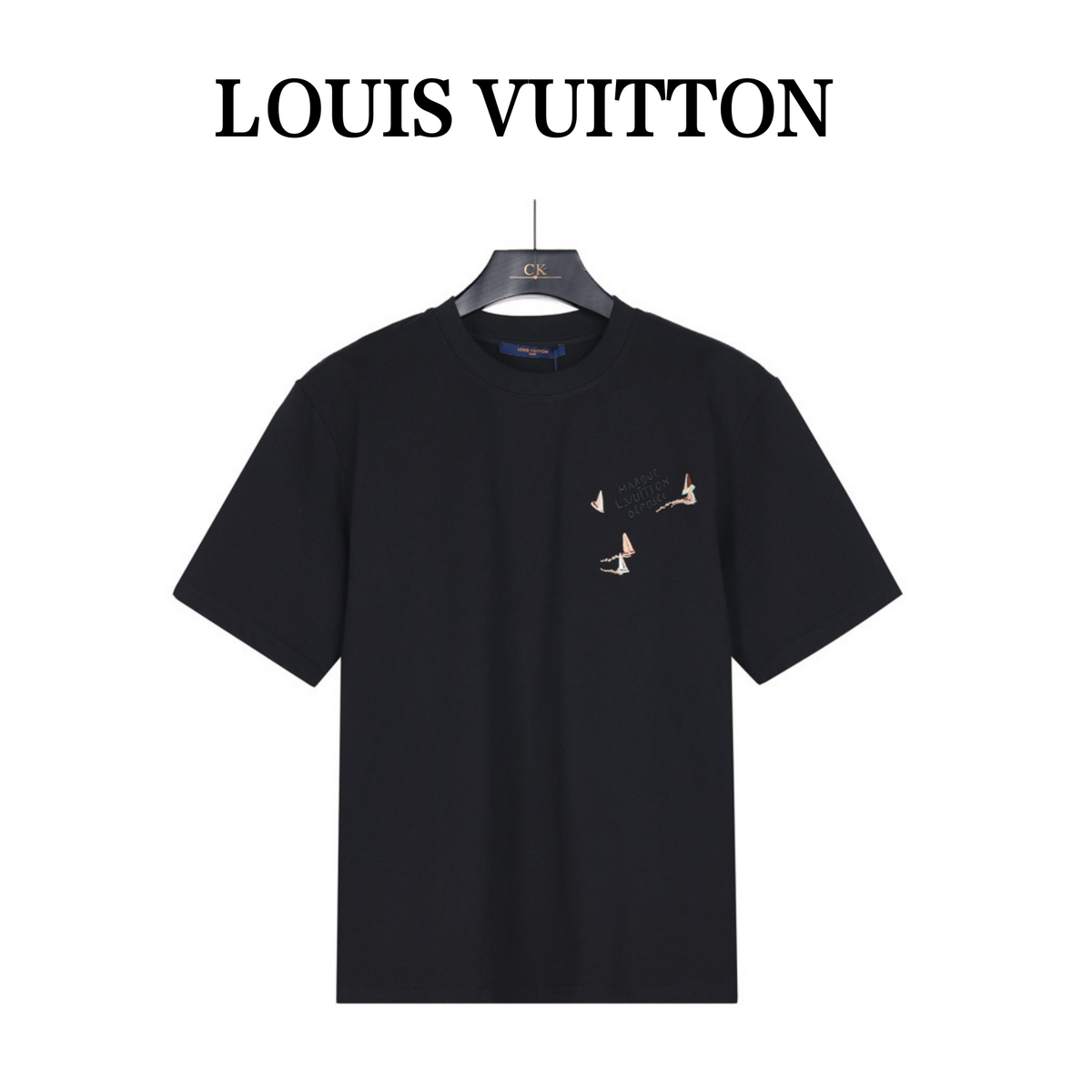Louis Vuitton Paper Plane Embroidered Short-Sleeve T-Shirt in Black