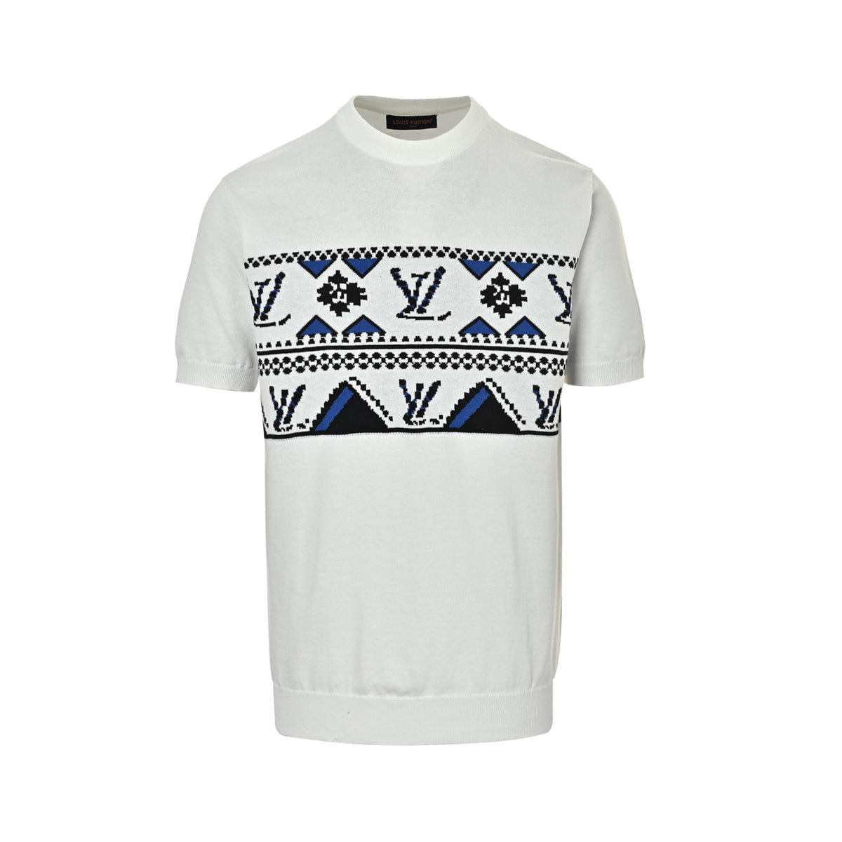 Louis Vuitton Fair Isle Knit Short-Sleeve Top in White