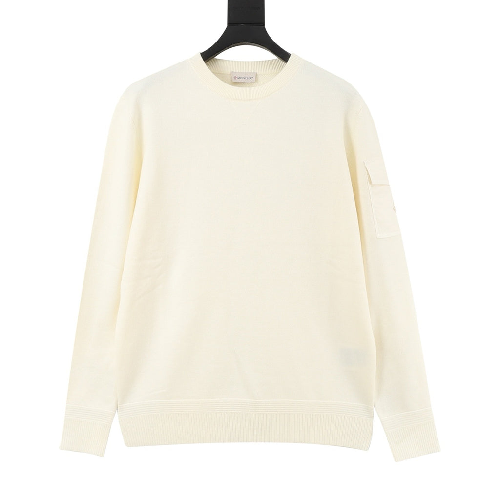 Moncler Women's & Men's Cream Sleeve Pocket Crewneck Knit Sweater