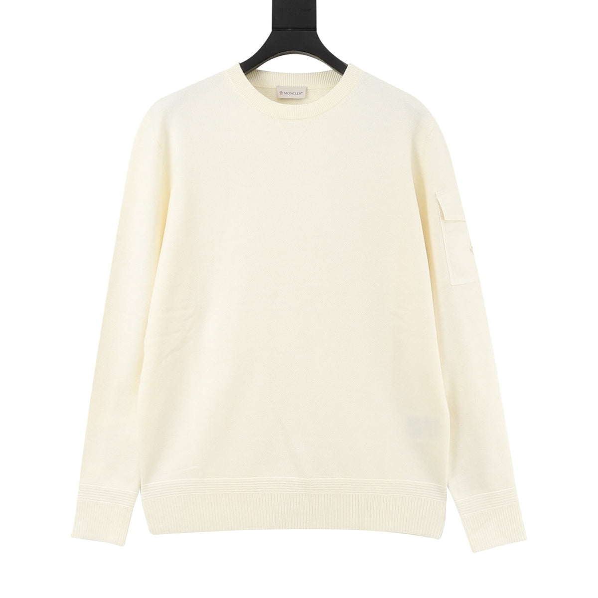 Moncler Women's & Men's Cream Sleeve Pocket Crewneck Knit Sweater