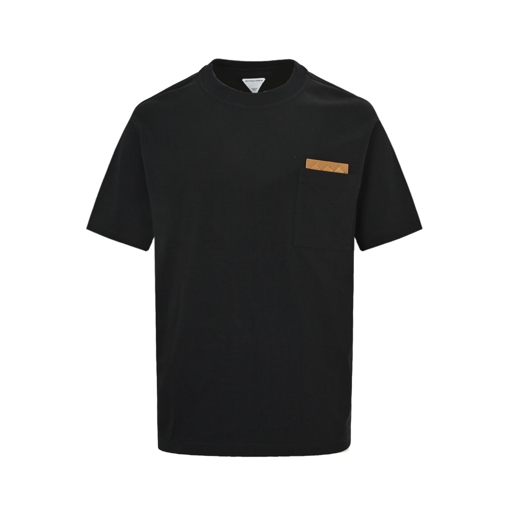 Bottega Veneta Men's Black Leather-Detail Pocket T-Shirt