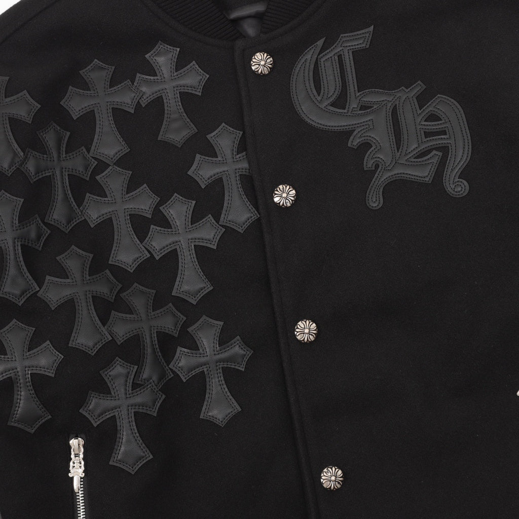 CH Leather-Sleeve Varsity Jacket with Cross Patch Logo
