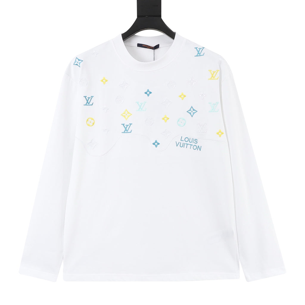 Louis Vuitton Women's Men's White Multicolor Embroidered Monogram Long-Sleeve T-Shirt