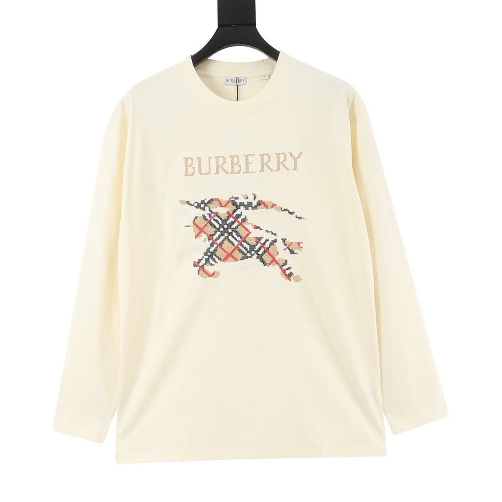 Burberry Women's & Men's Cream Equestrian Knight Long-Sleeve Tee