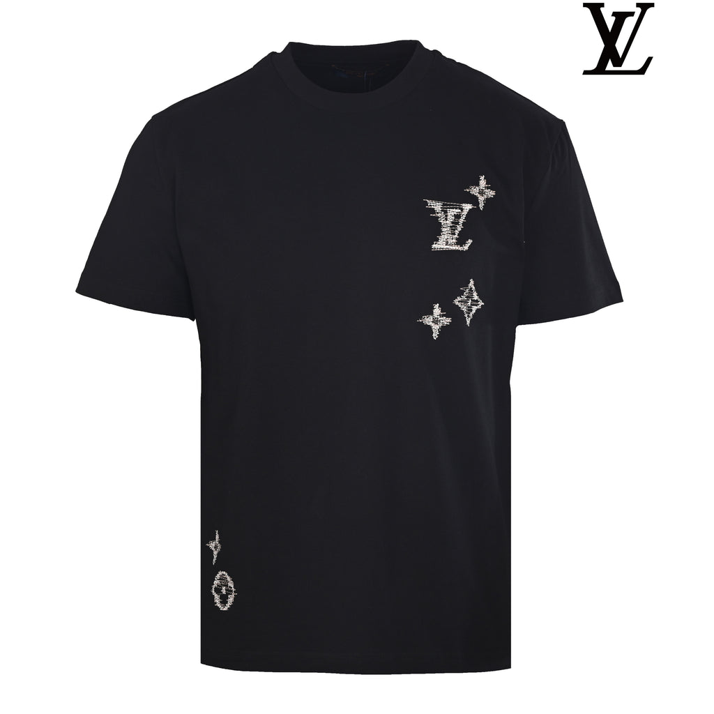 Louis Vuitton Men's Black Stitched Monogram T-Shirt