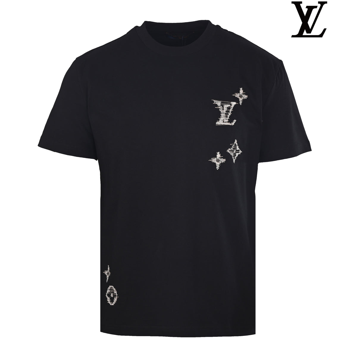 Louis Vuitton Men's Black Stitched Monogram T-Shirt