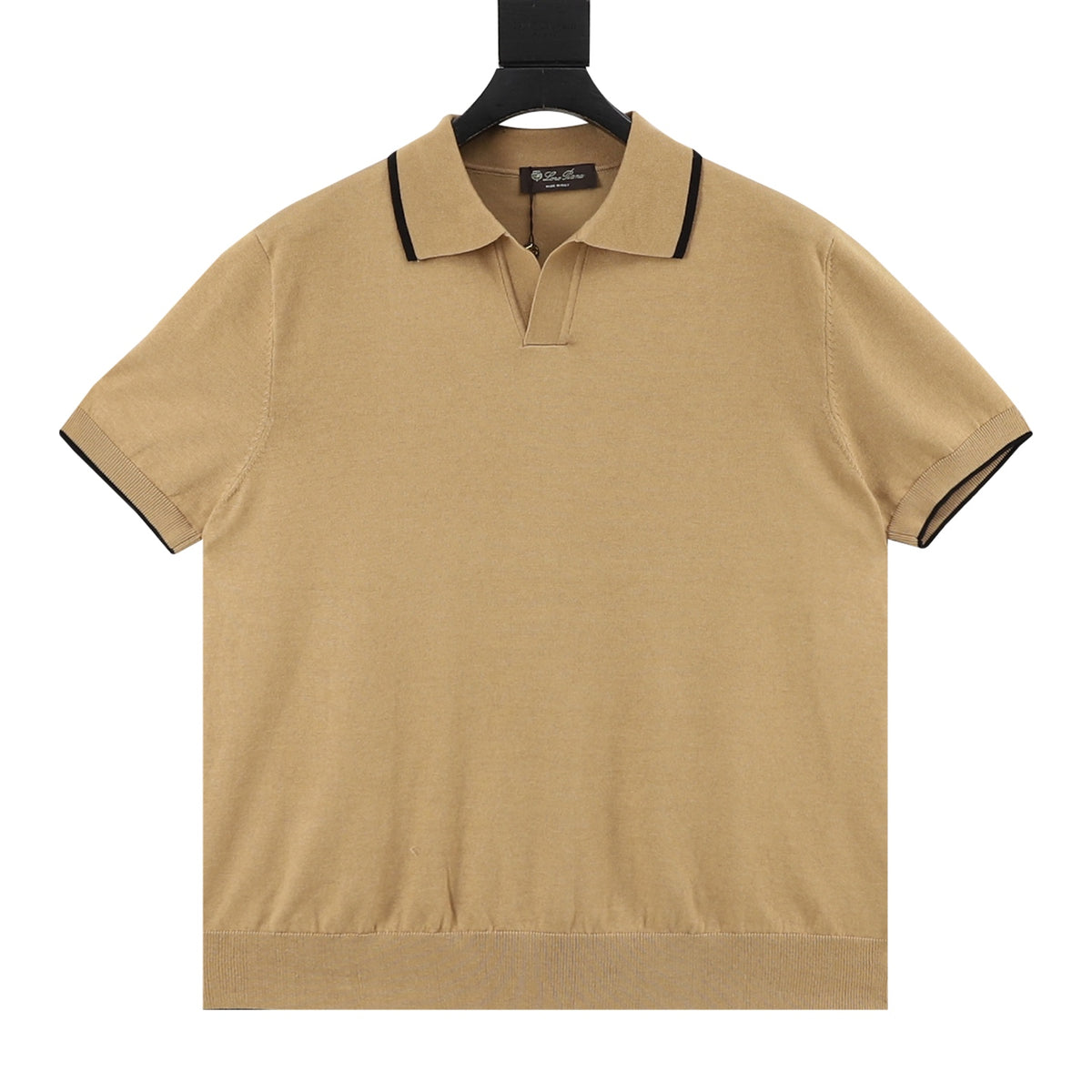Loro Piana Men's Camel Contrast-Trim Knit Polo Shirt