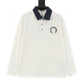 CH Long-Sleeve Polo Shirt with Cross Embroidery and Contrasting Collar